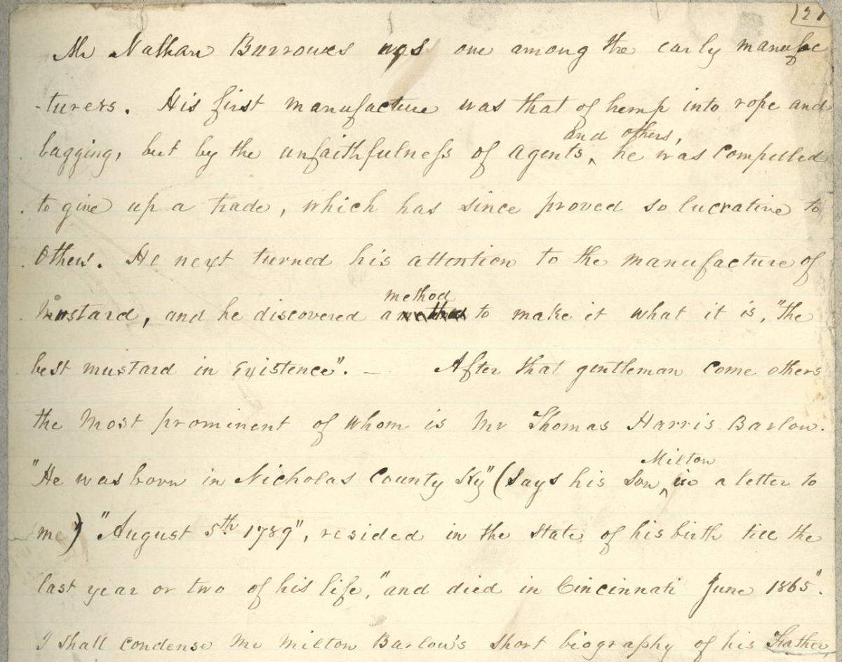A page from “Samuel D. McCullough’s Reminisces of Lexington” a handwritten series of lectures detailing Samuel D. McCullough’s memories of his childhood and life in Lexington, Kentucky, accompanied by letters and a photograph of his house. The entire work has been uploaded by the Lexington Public Library and transcribed by volunteers on “From the Page.”
