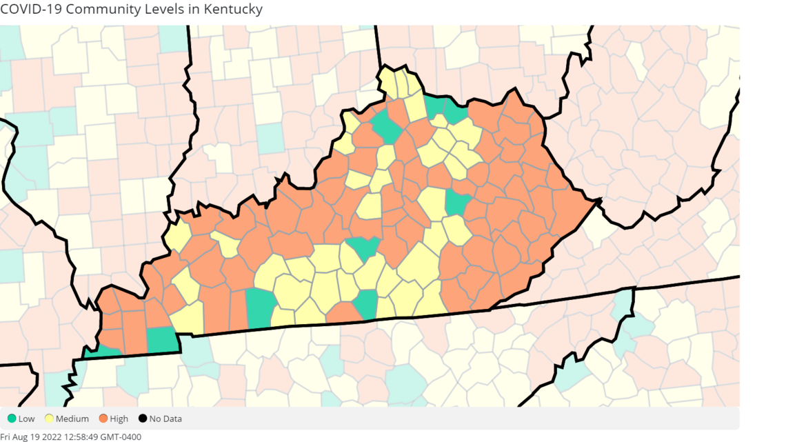 9 KY counties at low COVID community level under latest CDC update. Here’s those at high