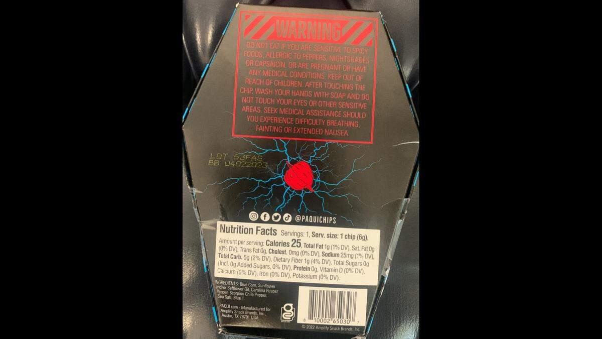 The manufacturers of the “One Chip Challenge” advise that the product should be kept out of reach of children.