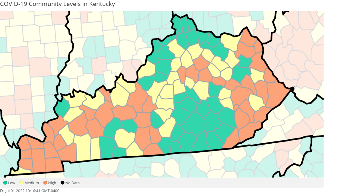 2 more KY counties around Fayette at high COVID community level. See state map, data