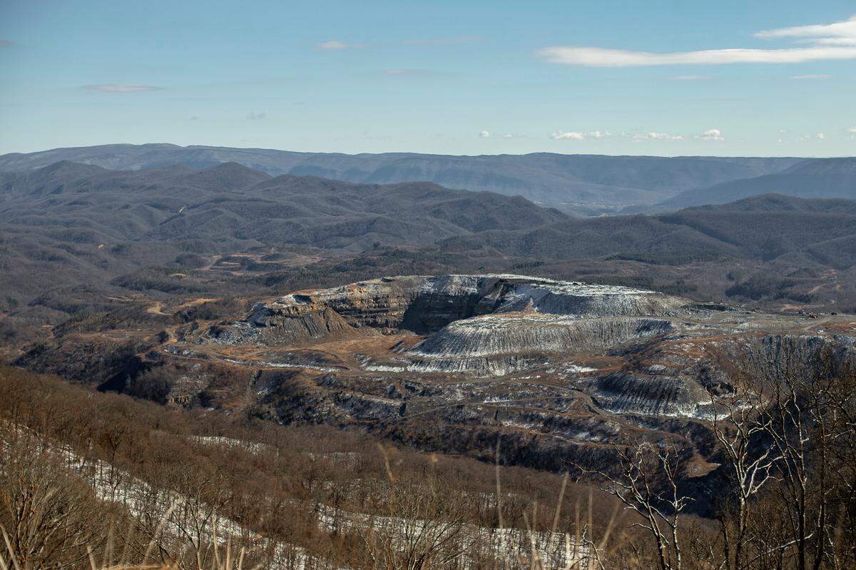 A large unreclaimed surface mine in Virginia was visible from Black Mountain, the highest point in Kentucky, on Jan. 27, 2023.