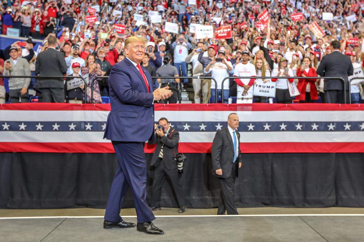 President Donald Trump prepares to take the stage in front of a crowd of thousands at Rupp Arena on Monday, Nov. 5, 2019. Trump was in Lexington to support Gov. Matt Bevin before the November 5 election.