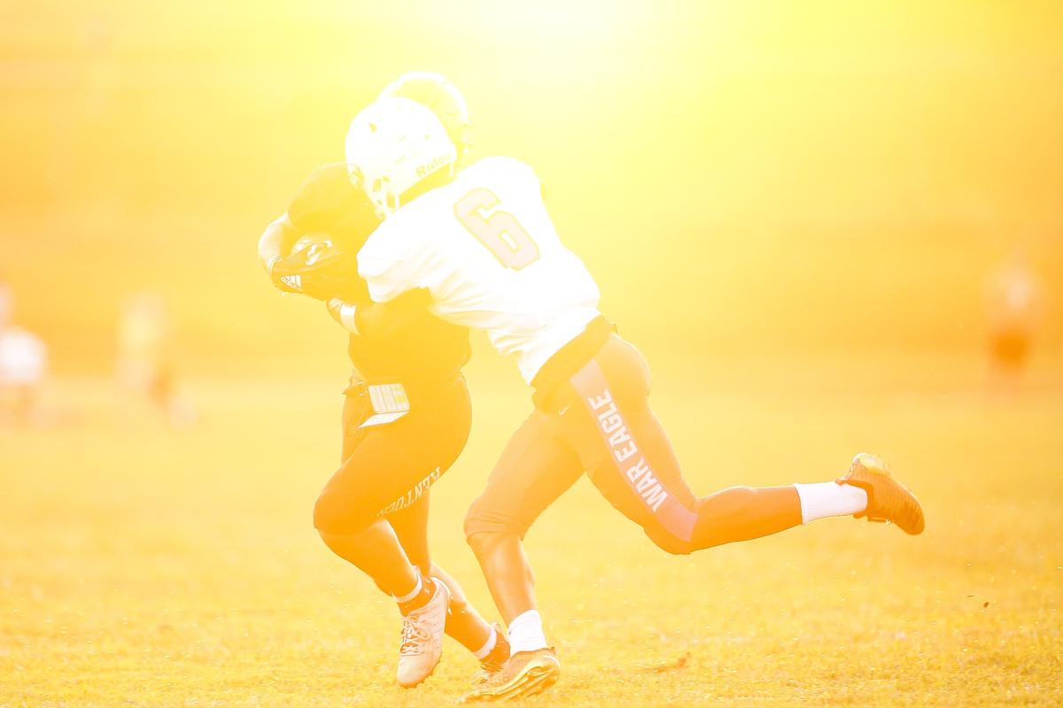 Western Hills’ Wandale Robinson (1) was tackled by Lexington Christian’s Dearious Smith (6) during a scrimmage. “Frankfort, we don’t have a LeBron James or a Derek Anderson or whatever,” Dale Robinson, Wandale’s father, said. “But we have Wandale right now. The kids need that to see it doesn’t matter where you go to school, it’s how much work you’re willing to put in and how many sacrifices you want to make to get to that next level.”