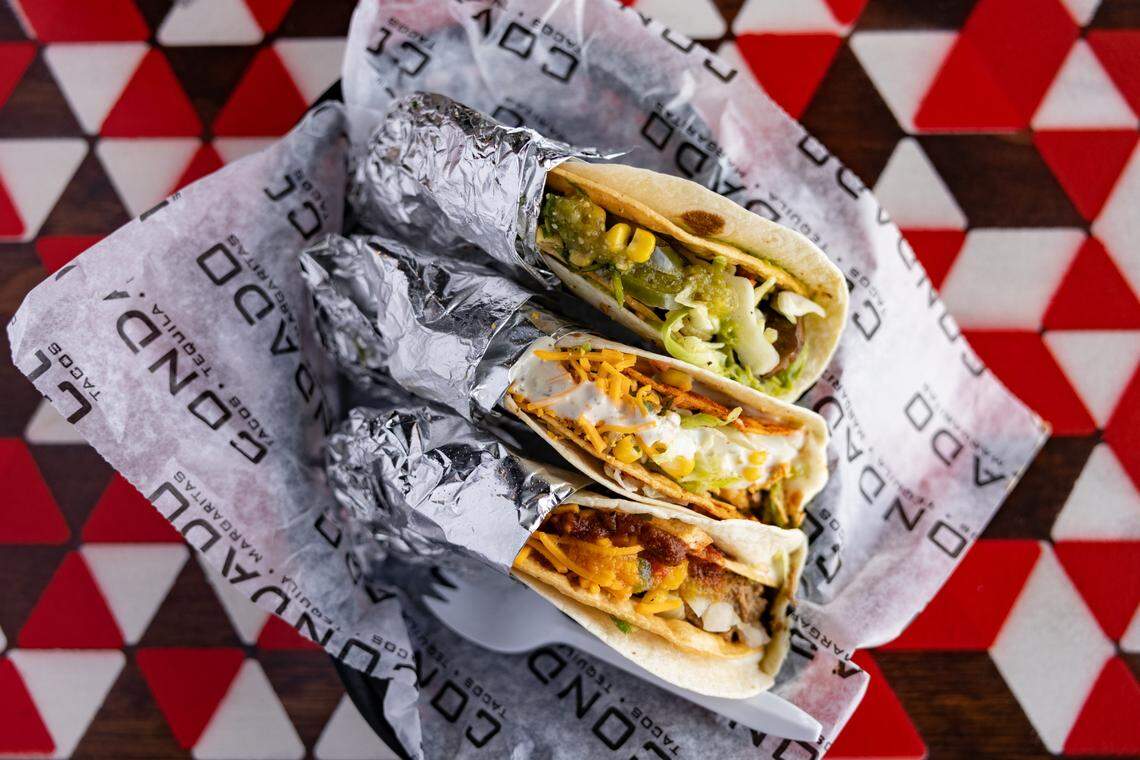 Condado Tacos offers a build-your-own menu: Pick your shell, your choice of proteins, toppings, salsas and sauces.