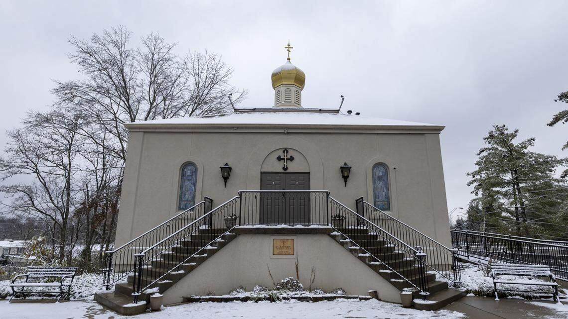 St. Andrew Orthodox Church, photographed Dec. 1, 2025 in Lexington, Ky., is located just off Man o' War Boulevard. The small building is notable for its golden dome and extraordinary interior filled with glittering religious icons that create an immersive worship experience.