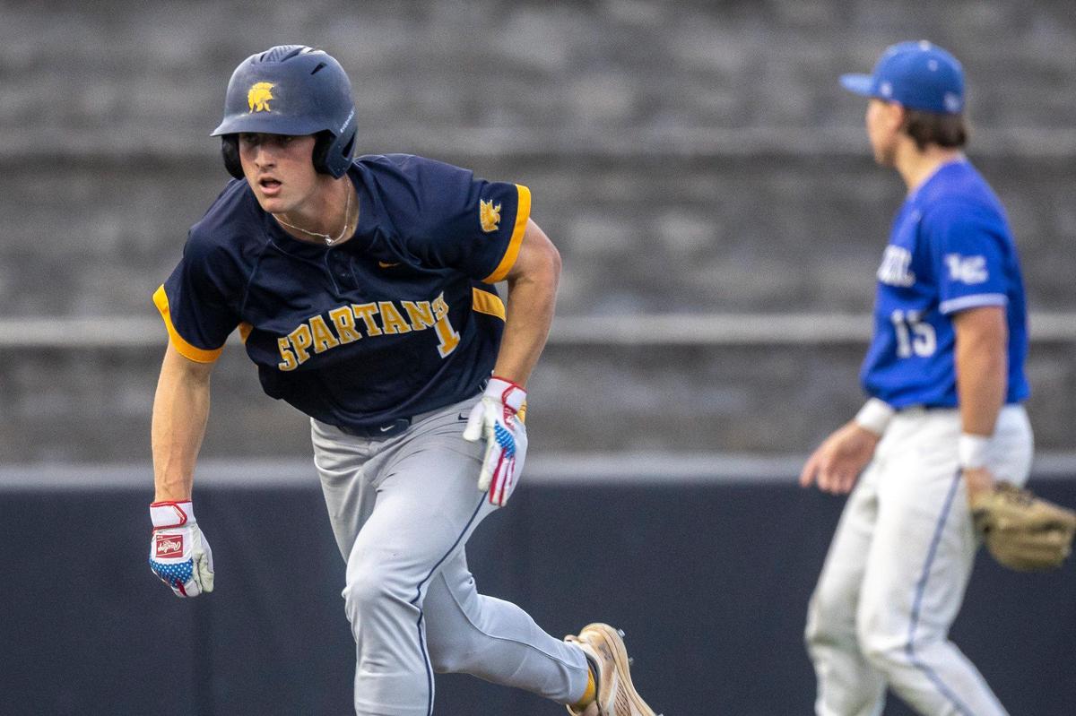 Sayre’s Charlie Slabaugh (1) runs the bases during the 11th Region championship game at Kentucky Proud Park on Wednesday.