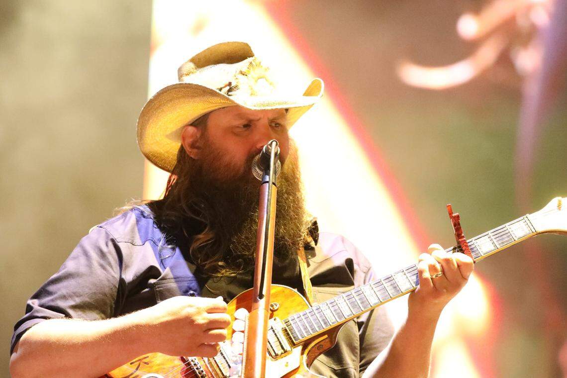American country singer-songwriter and guitarist Chris Stapleton graces the stage during the Railbird Music Festival on Sunday.