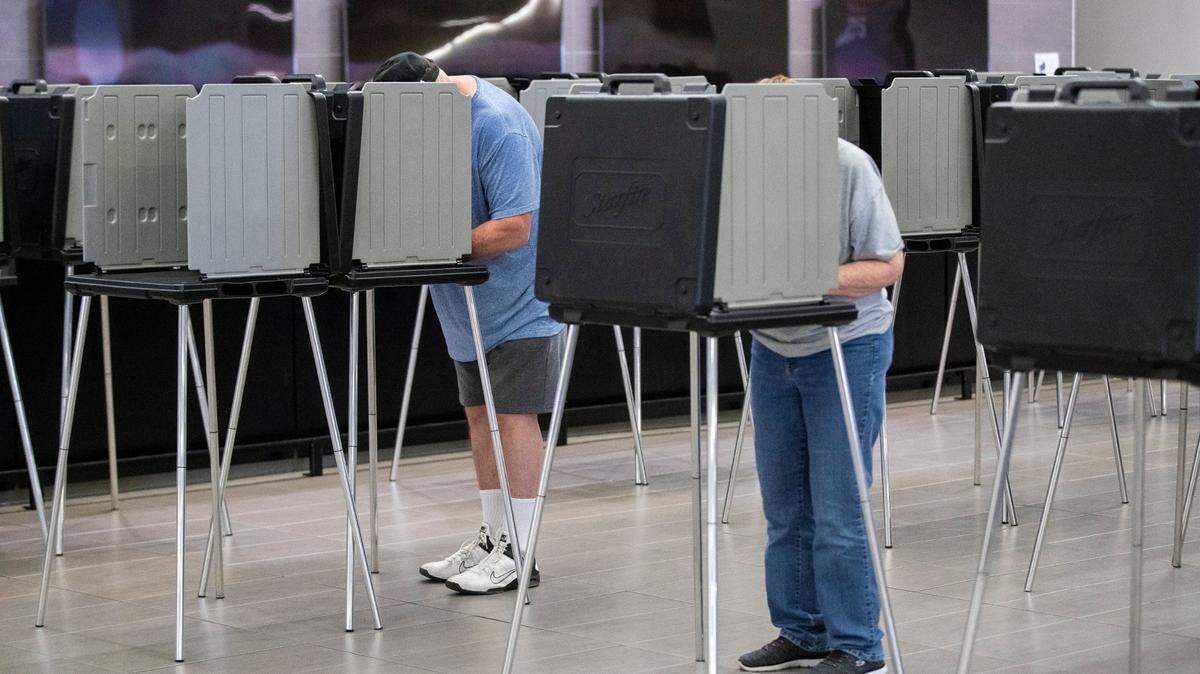 Voters filled out primary ballots during early voting held at Kroger Field in Lexington, Ky., Thursday, May 11, 2023.