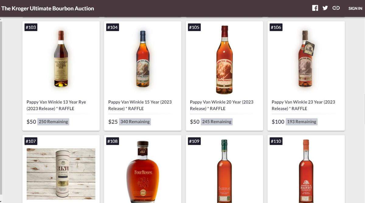 Kroger’s Ultimate Bourbon Auction is open for bids until Nov. 19. The auction also includes several raffles for rare bourbons including Pappy Van Winkle and King of Kentucky.
