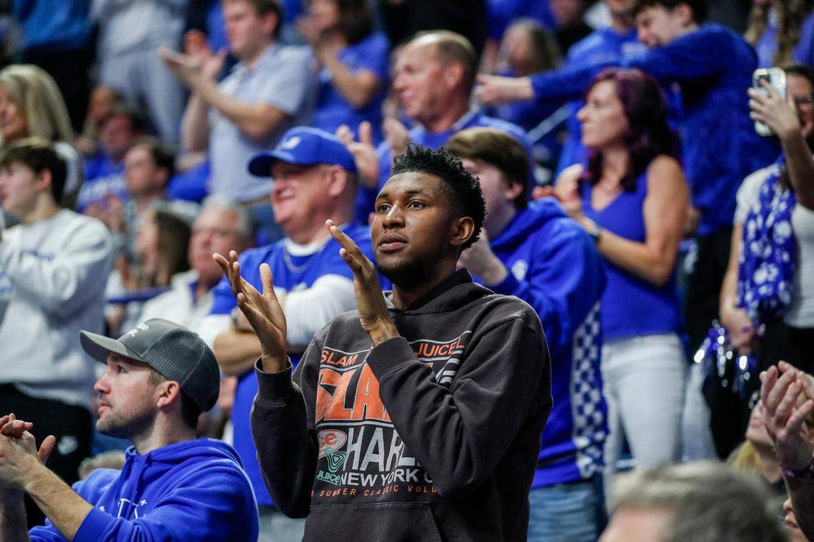 Kentucky signee Justin Edwards watches the Wildcats face Tennessee on Saturday at Rupp Arena.