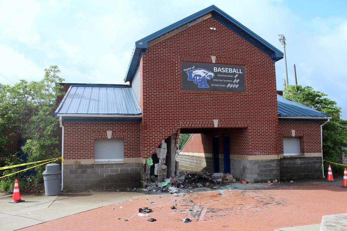 A driver suffered serious injuries after colliding with the Lexington Christian Academy baseball stadium concession stand on May 27, 2026.