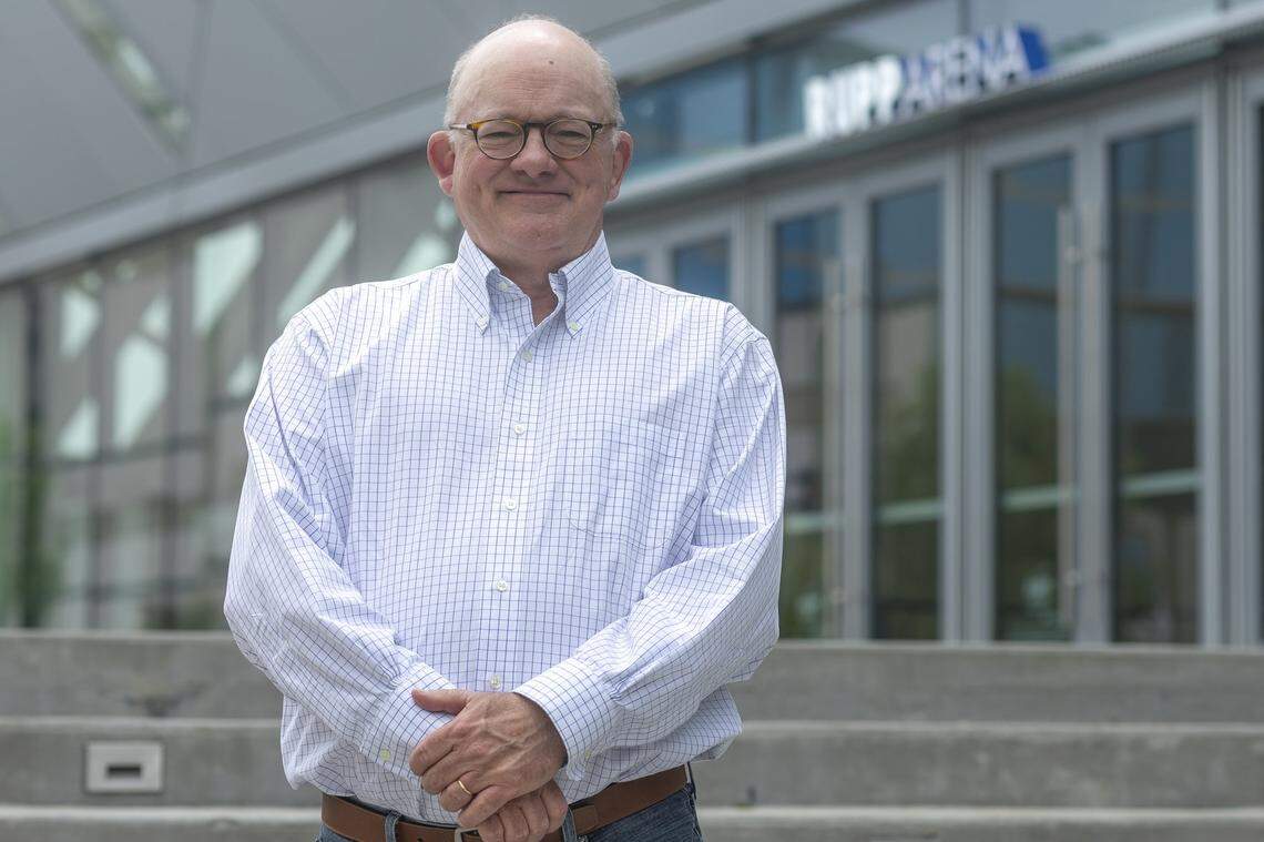 Lexington Herald-Leader sports columnist John Clay is photographed outside Rupp Arena in Lexington, Ky., on Thursday, June 12, 2025. 