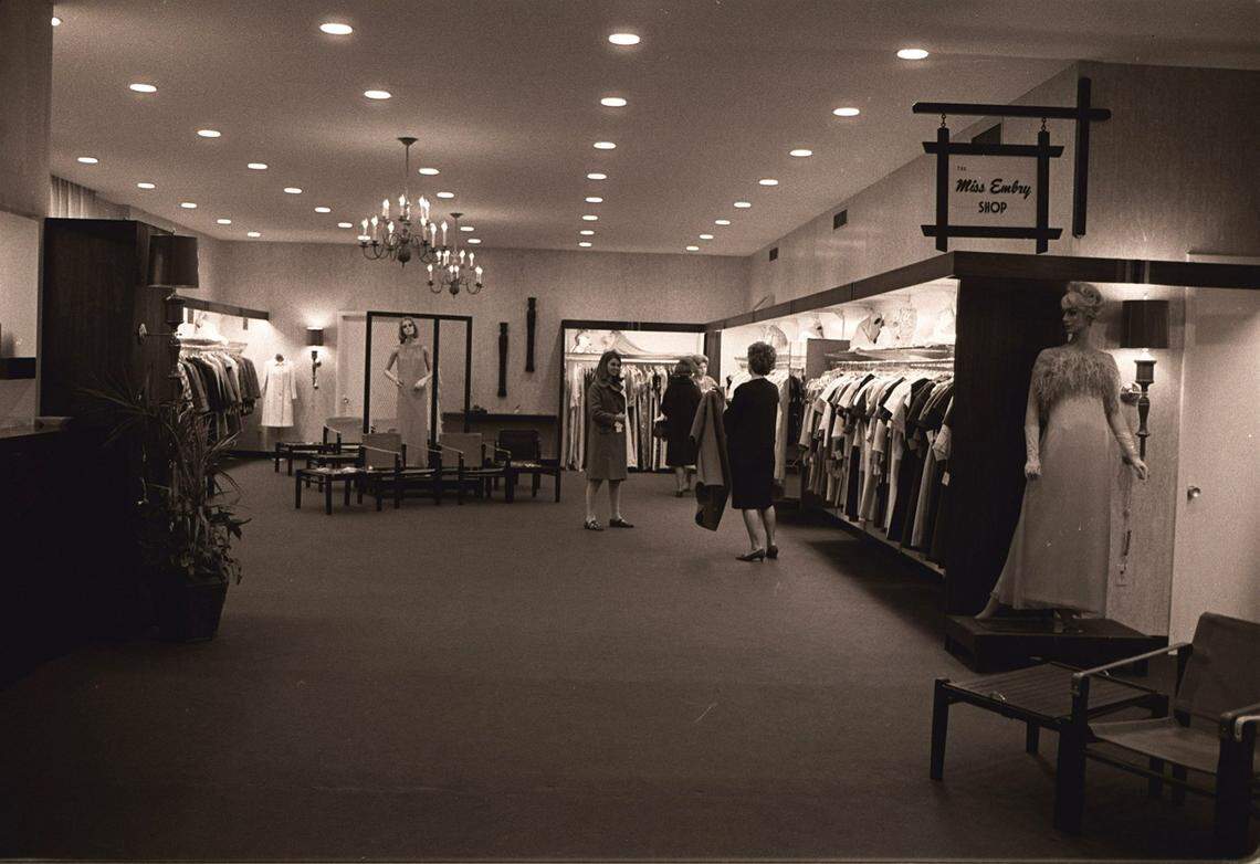 Negative X.2860 - a. Photo of then-newly remodeled Miss Embry Shop in December 1966. The department featured fashions specifically for the young married or career girls. Photo appeared in the Sunday Lexington Herald-Leader on December 4, 1966. Lexington Herald-Leader Photo Archive. Keyword: Historical Photograph, Embry’s department store, clothing store, downtown Lexington.