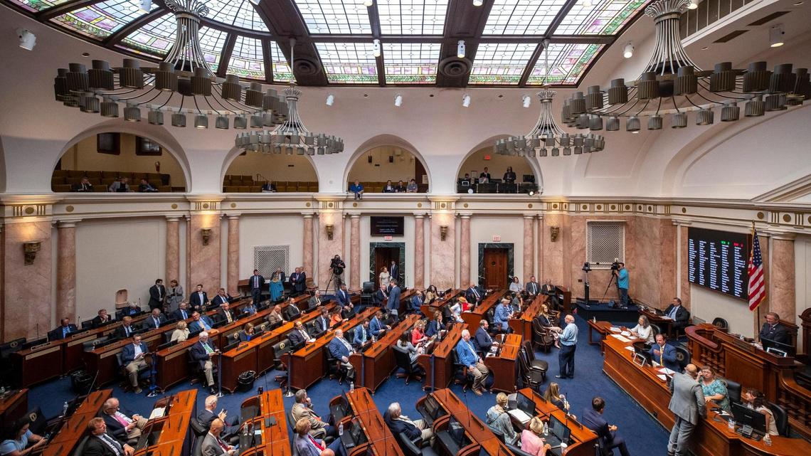 Members of the Kentucky House of Representatives meet at the Kentucky state Capitol on Wednesday, Aug. 24, 2022. The state legislature is meeting for a special session starting Wednesday and is largely expected to pass a single bill appropriating money to counties impacted by flooding in Eastern Kentucky by Friday.