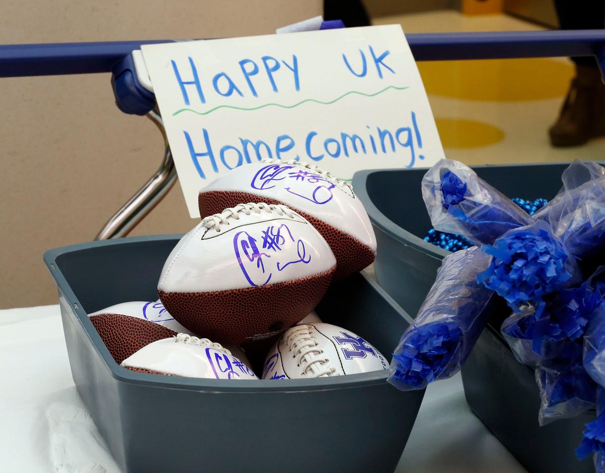 Kentucky football tight end C.J. Conrad gave away these autographed football to the patients in the Kentucky Children’s Hospital on Tuesday morning.