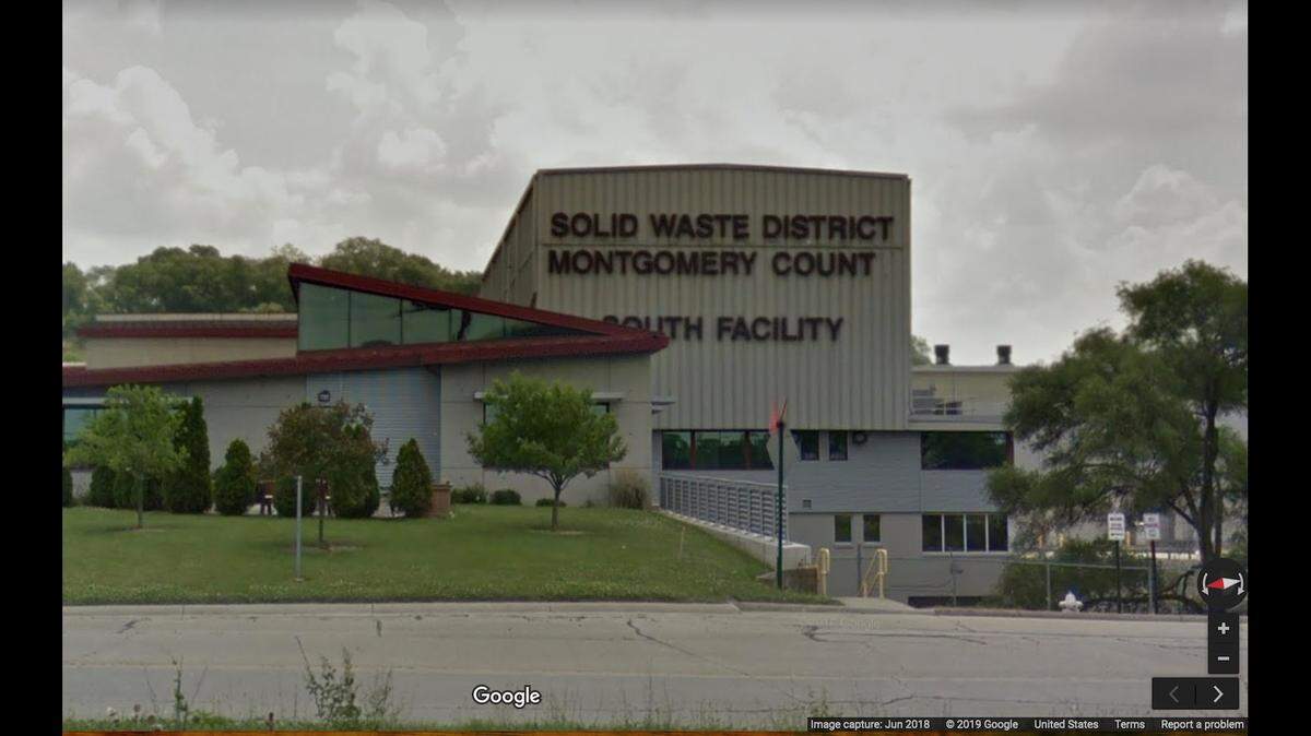 A man accidentally loaded into a garbage truck survived a 30-mile trip to the Montgomery County Solid Waste Facility in Moraine, Ohio. Screengrab from Google.