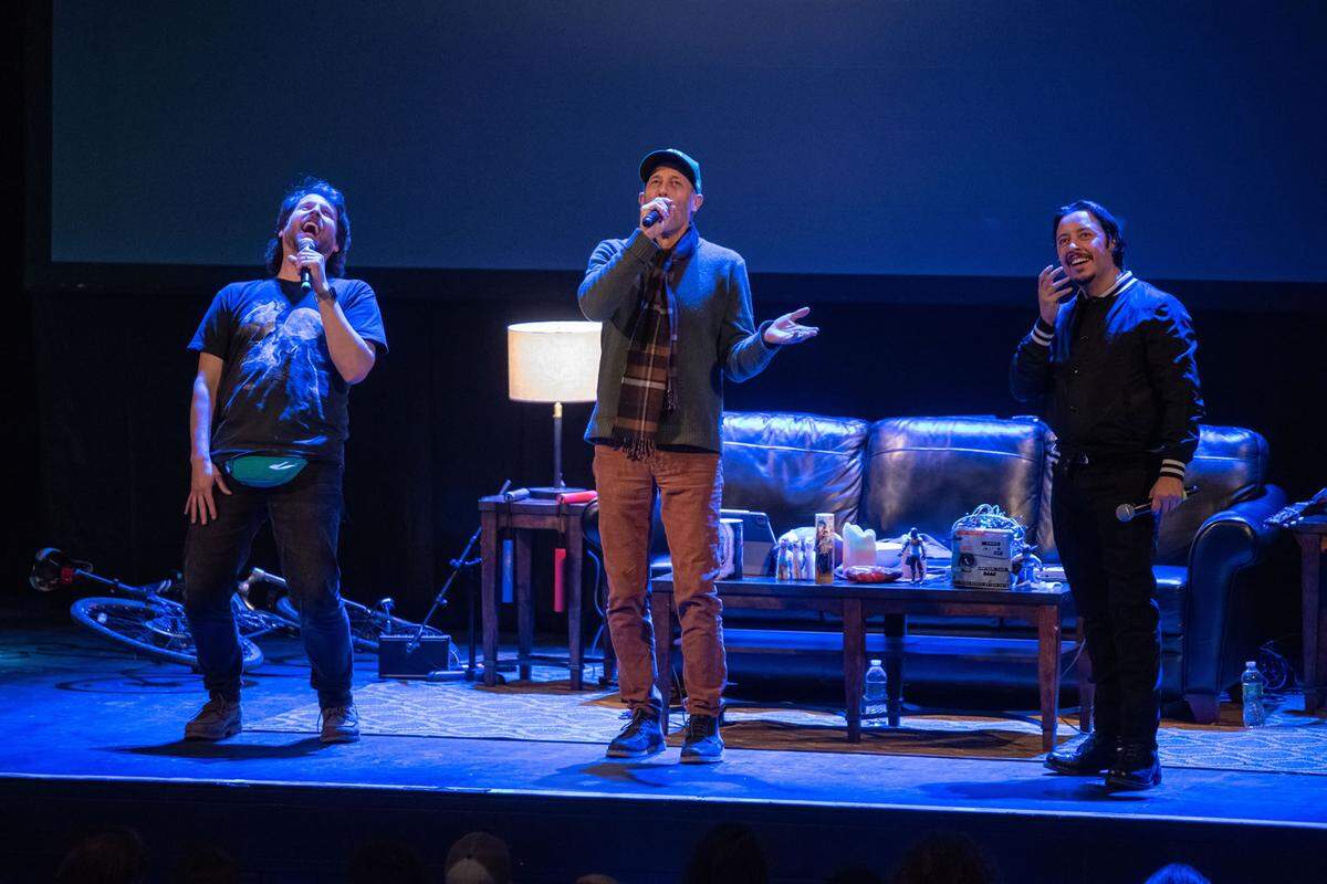 From left, Jon Heder, Jon Gries and Efren Ramirez are on tour for “Napoleon Dynamite Live.” The show includes a conversation with the starts of the 2004 cult movie and a screening of the film.