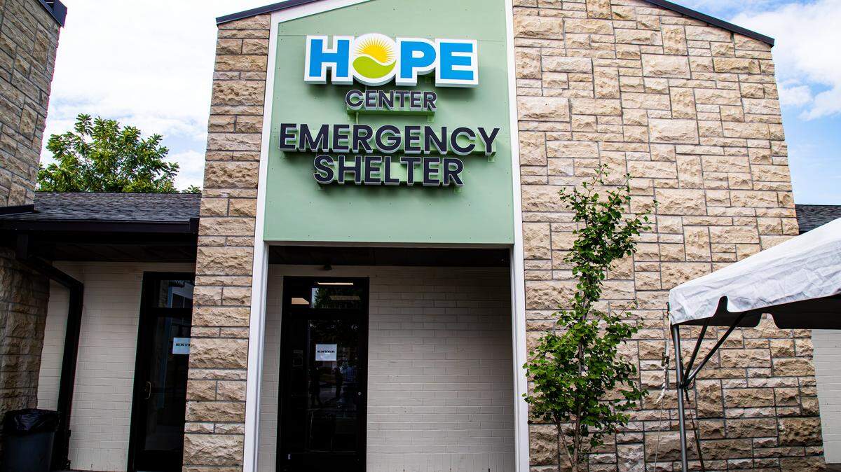 Side entrance of the new Quantrell Jones Center wing of the Hope Center Emergency Shelter, providing 72 beds with up to 32 of them specifically designated for veterans receiving transitional housing with supportive services, on September 3, 2025, in Lexington, Ky. 

