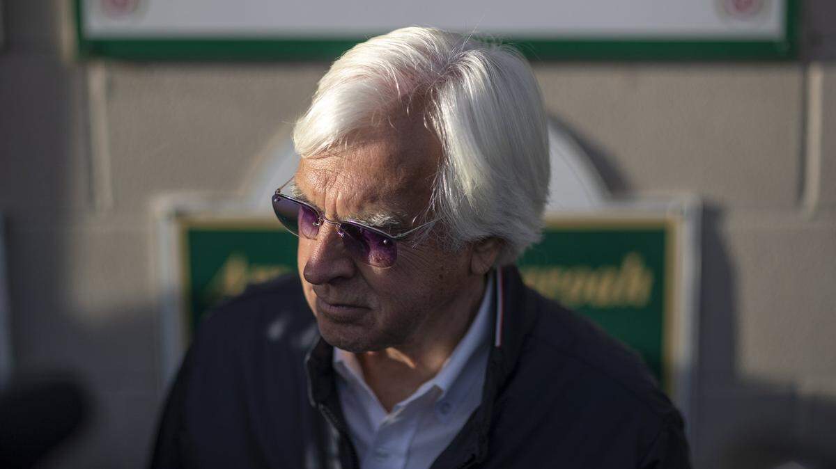 Trainer Bob Baffert spoke with members of the media on the backside of Churchill Downs in Louisville on May 2, the day after Medina Spirit won the Kentucky Derby.