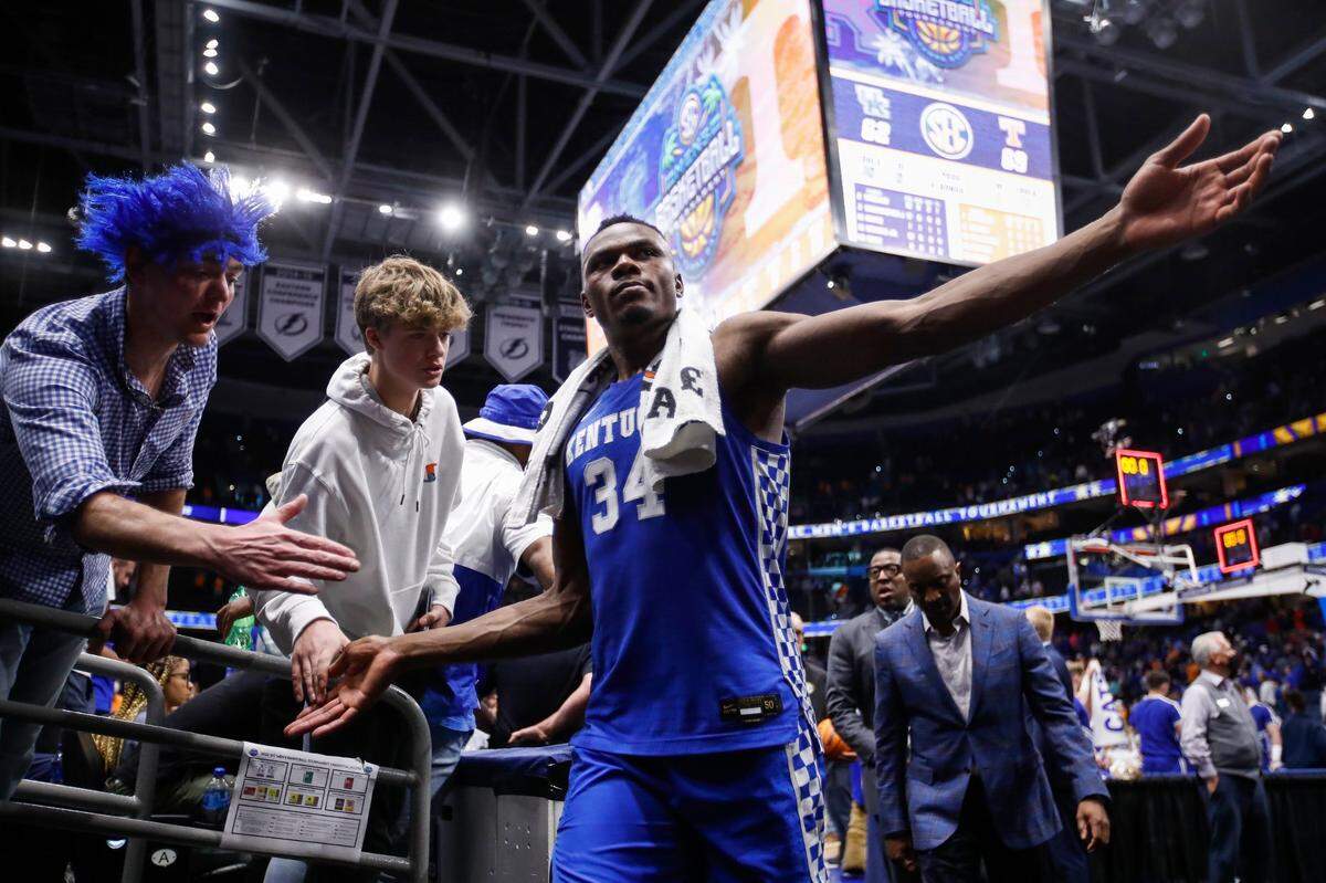 Kentucky’s Oscar Tshiebwe said a season-ending loss to Saint Peter’s in the NCAA Tournament will provide motivation for next season. “We’re going to work,” he said. “I’m not coming back to have fun.”