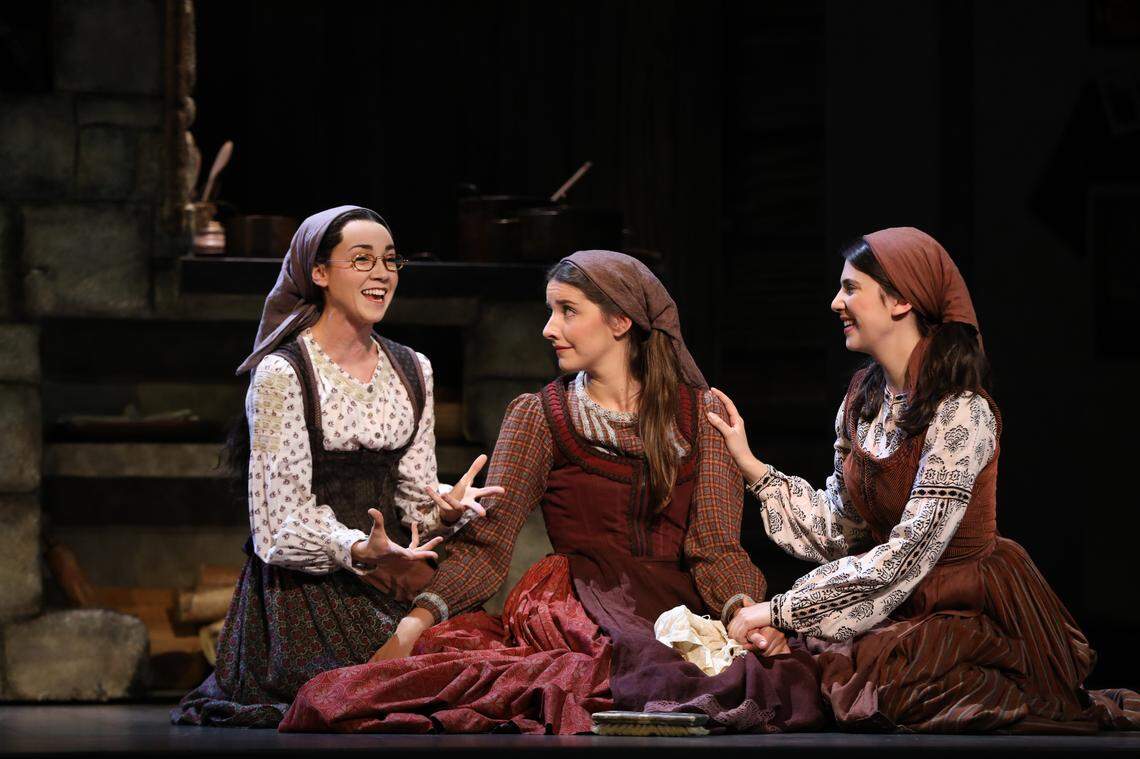 Natalie Anne Powers, Mel Weyn & Ruthy Froch as the daughters of Tevye in the touring Broadway production of “Fiddler on the Roof,” coming to the Lexington Opera House this weekend.