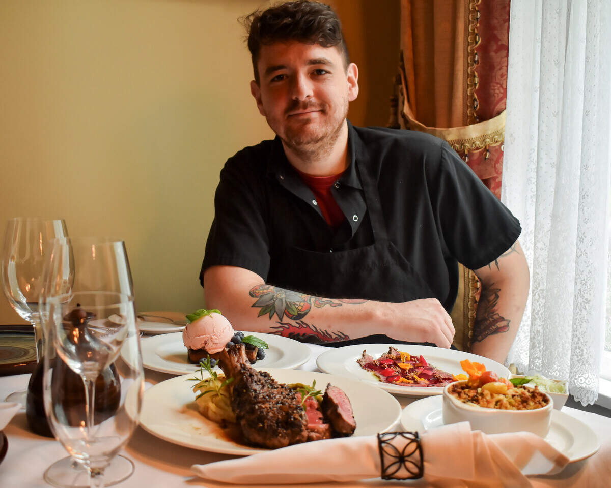 Holly Hill Inn chef de cuisine Tyler McNabb with the dishes of the first Poetry Dinner, based on George Ella Lyon’s “Where I’m From,” featuring shaved baby beet on smoked carpaccio of beef, milk-rosted pork with apple sauce or Cowgirl Ribeye, squash casserole and toasted lemon pound cake with Selma’s peach ice and fresh blueberries. Vegetarian options also are available. Dinner is $50 per person.