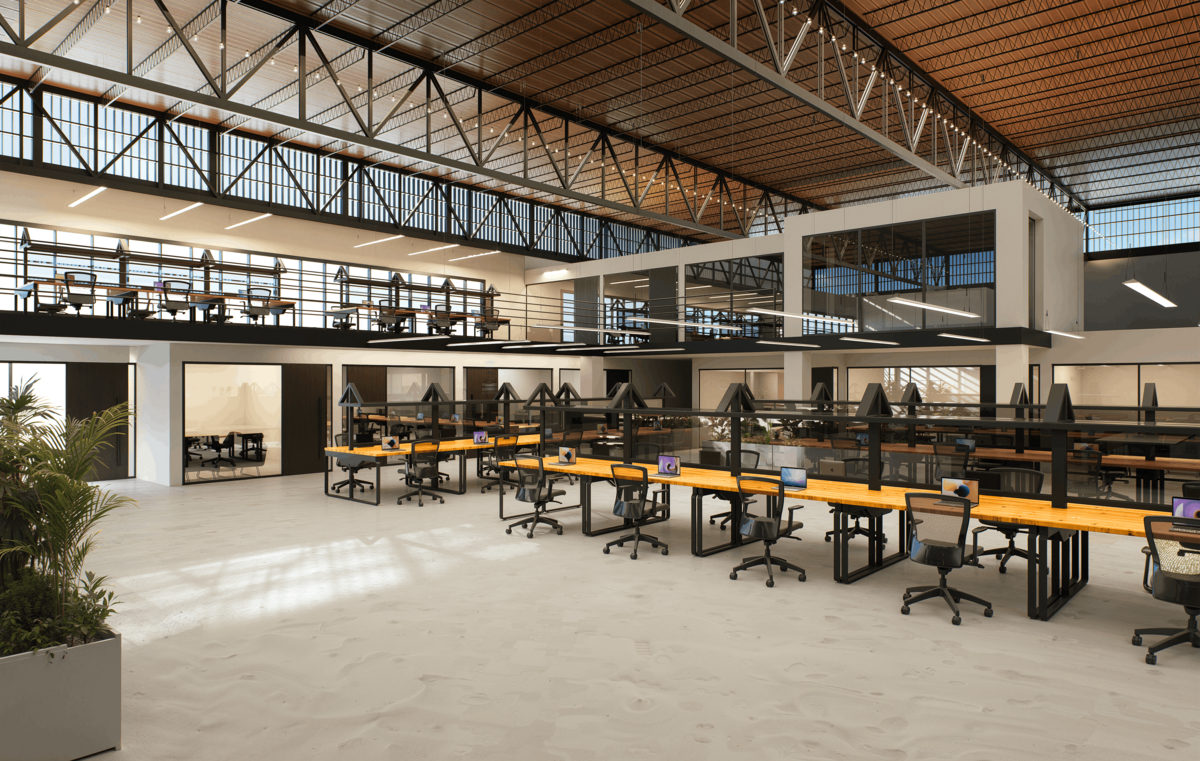 Rendering of new offices of Space Tango inside Greyline Station. The locally founded tech company will be consolidating on the Greyline campus and hiring as it expands into Greyline and the former Clerestory space.