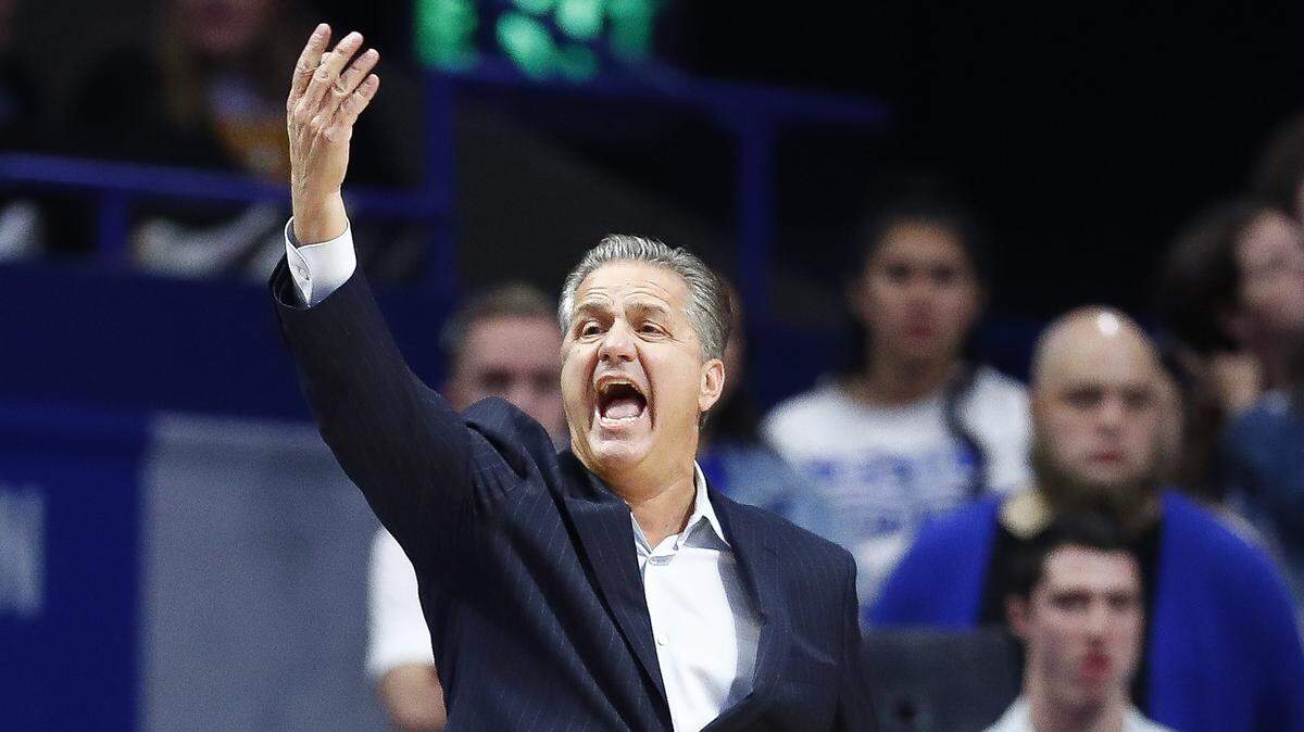 Kentucky Wildcats head coach John Calipari instructs the team during their game against the Eastern Kentucky Colonels at Rupp Arena in Lexington, Ky., Friday, Nov. 8, 2019.