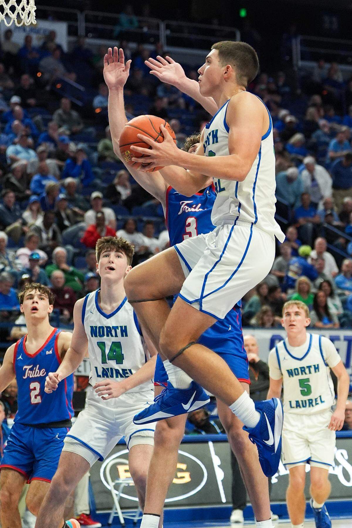 North Laurel forward Reese Davidson shoots the ball during the UK Healthcare Boys’ Basketball Sweet 16 tournament as Montgomery County plays North Laurel at Rupp Arena on Friday, March 28, 2025, in Lexington, Ky.. Photo by Isabella Sepahban