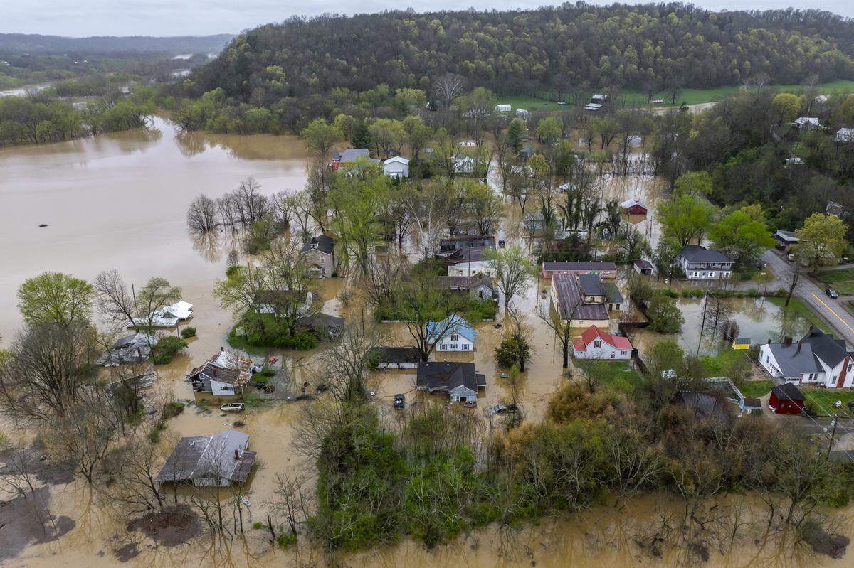 The Kentucky River floods Monterey, Ky., on Sunday, April 6, 2025.