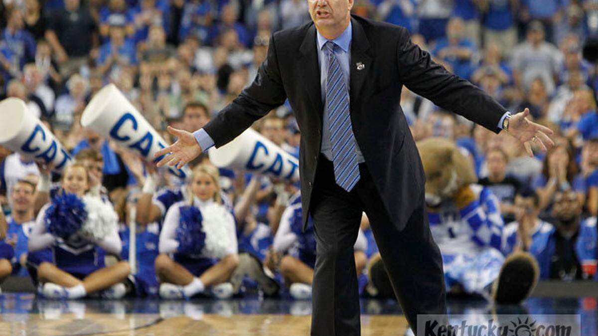 Kentucky coach coach John Calipari reacts during second half action as Kentucky played Connecticut in the second game of the men's NCAA Final Four semifinal basketball game Saturday April 2, 2011 in Houston. Photo by David Perry | Staff