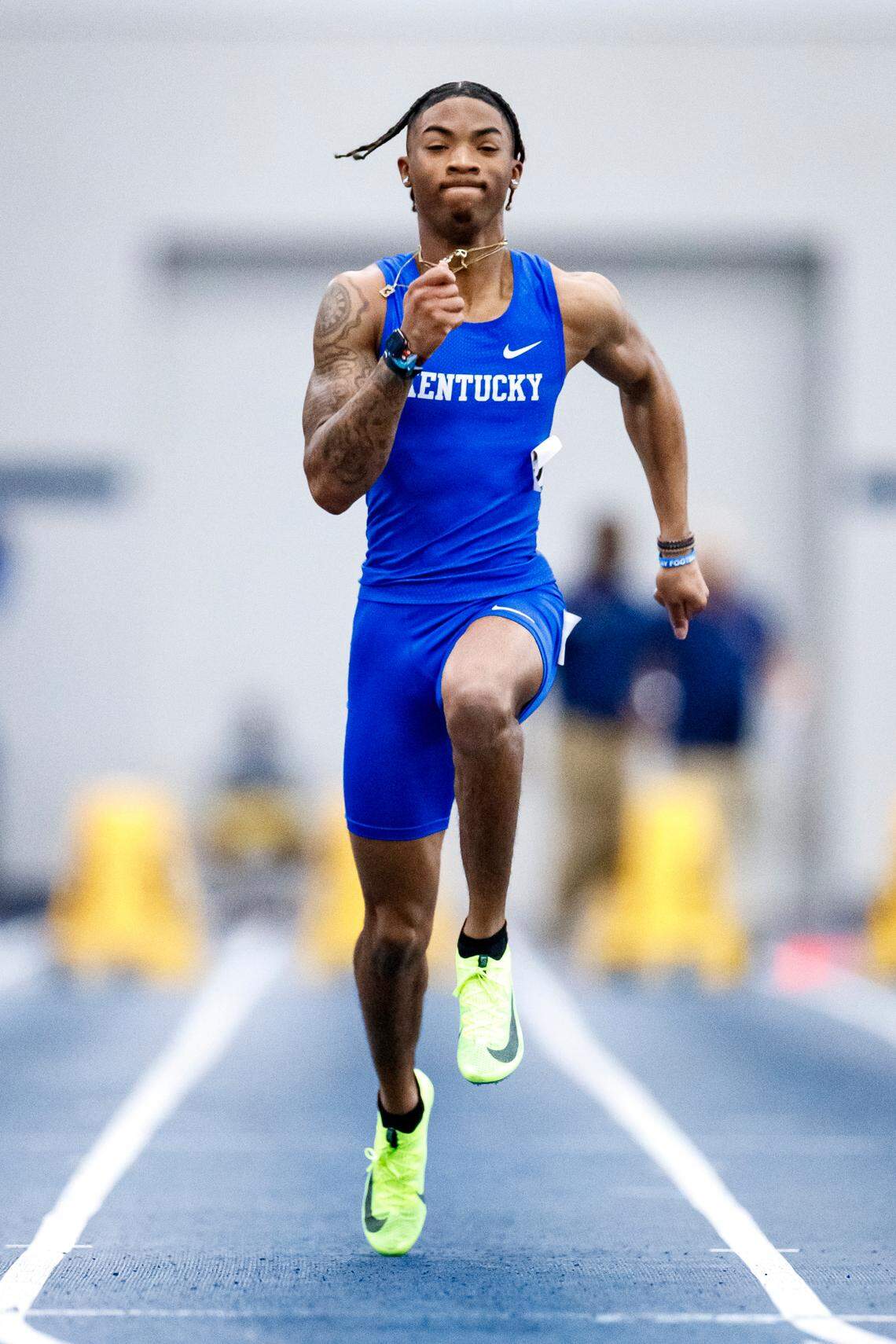 Kentucky football wide receiver Jordan Anthony broke the UK track freshman record in the 60-meter dash with a time of 6.57 seconds in his first collegiate meet at the Rod McCravy Memorial Meet.