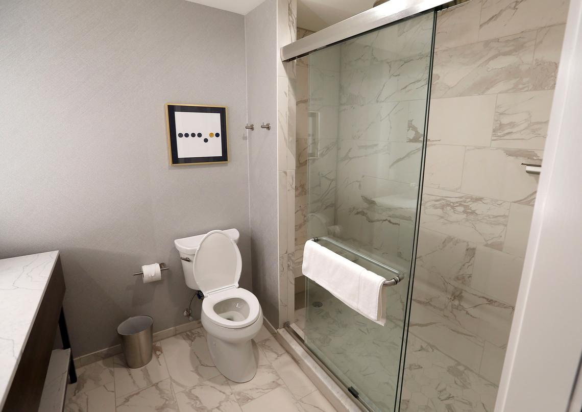 The new larger bathrooms at The Sire all feature comfort height toilets and multihead showers and many have rain showers. All have lots of vanity space and leg room.