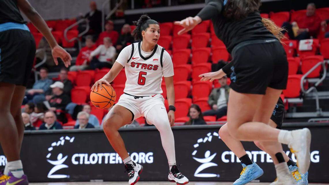 Izabela Nicoletti Lette, playing her seventh season of college basketball, is Fairfield’s primary facilitator. The Stags open NCAA play against Kansas State on Friday in Memorial Coliseum.