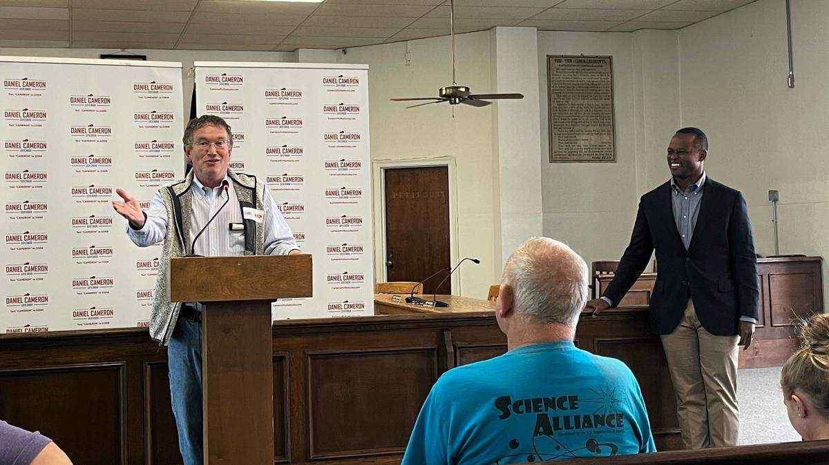 Rep. Thomas Massie, R-KY, spoke at three events Thursday for GOP gubernatorial candidate Daniel Cameron.