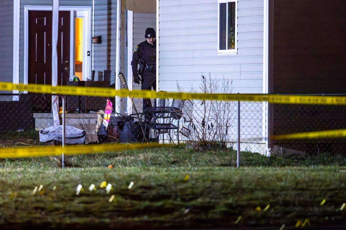 Members of the Lexington Police Department work the scene where a detective was shot overnight near Royal Avenue in Lexington, Ky., on Thursday, Feb. 29, 2024. The shooting happened just before midnight, Feb. 28.