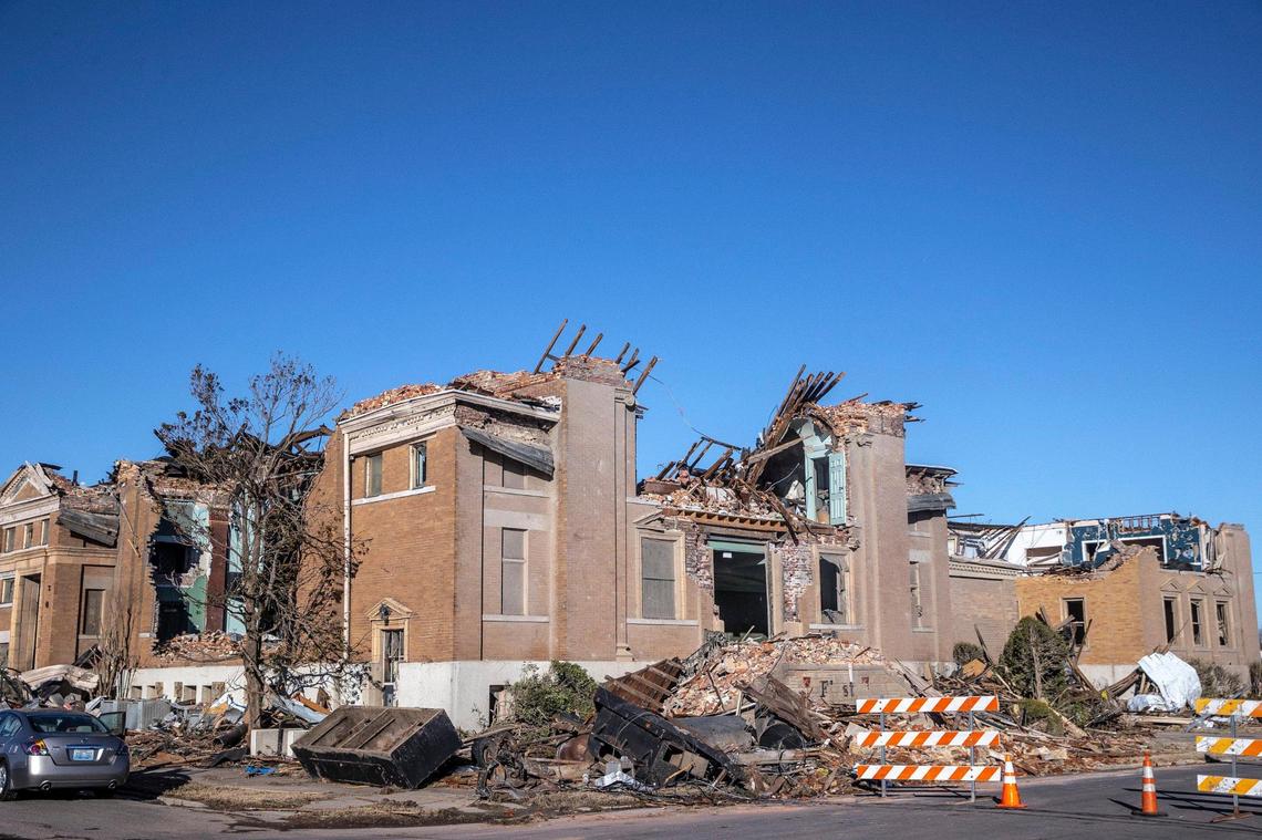 The First Christian Church on South 9th Street in downtown Mayfield, Monday, Dec. 13, 2021.