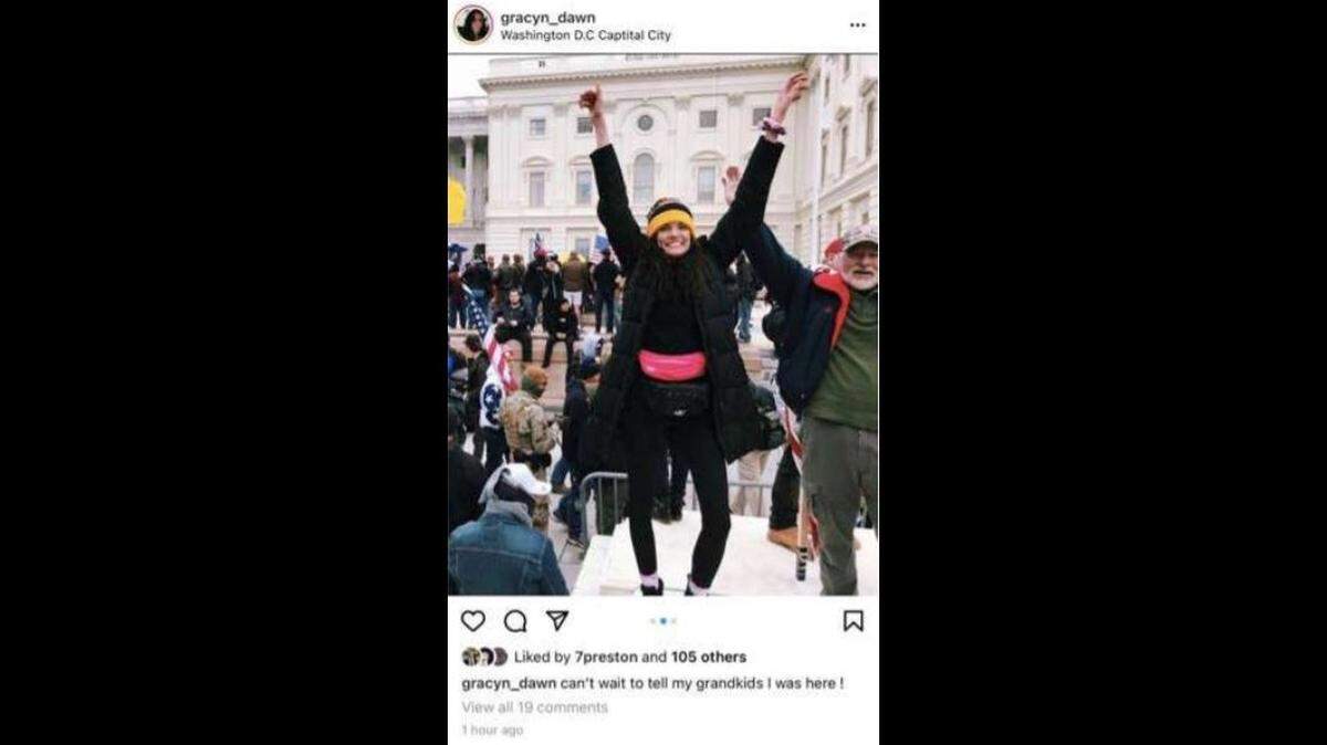 Gracyn Courtright, who was a University of Kentucky student at the time of the U.S. Capitol riot, posted photos on Instagram after the riot with the caption, “can’t wait to tell my grandkids I was here,” according to federal court records.
