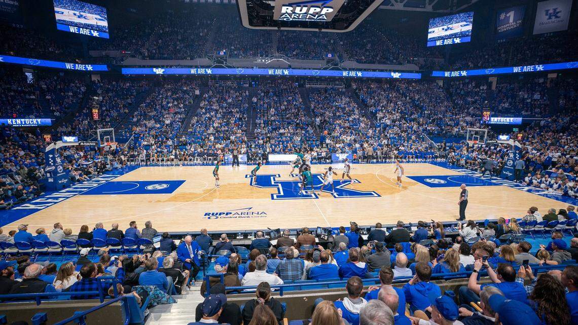 The court unveiled at Rupp Arena for Kentucky’s game against UNC Wilmington last season was used for only one men’s basketball game, but the same design is in place for the 2024-25 season.