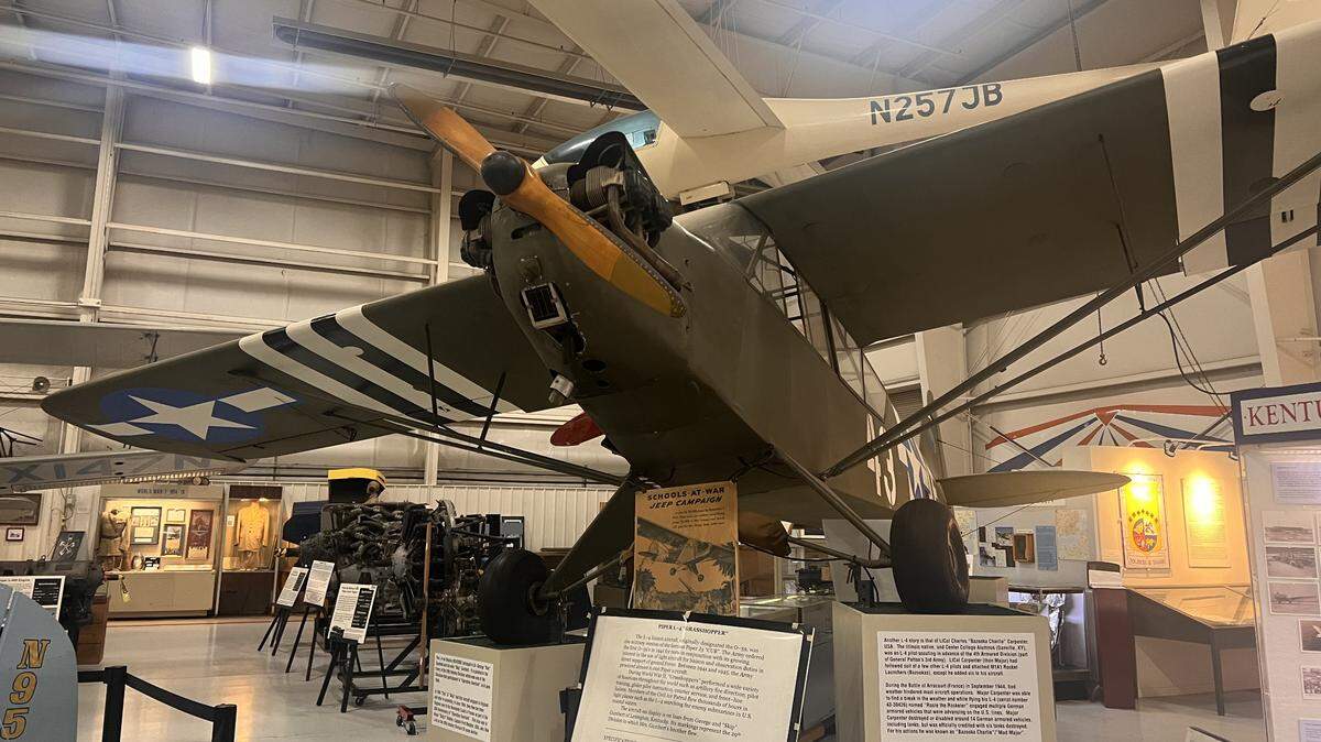 A Piper-built L-4 aircraft on display at the Kentucky Aviation Museum on June 4 in Lexington, Kentucky.