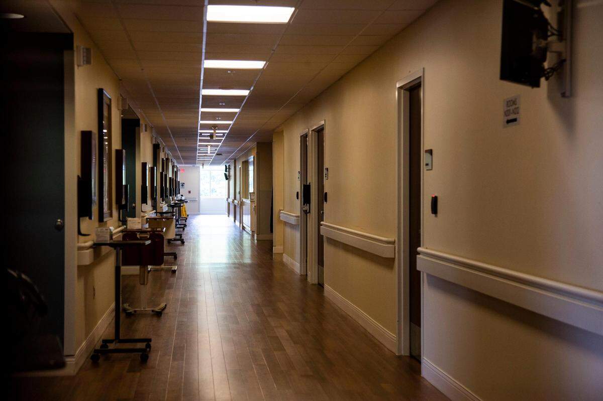 An empty hallway at the ICU at Baptist Health in Lexington, Ky., Wednesday, August 25, 2021.