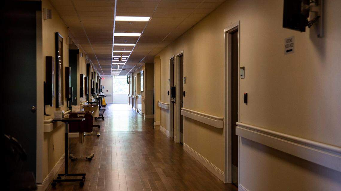 A hallway at the ICU at Baptist Health Lexington, where visitors are barred.