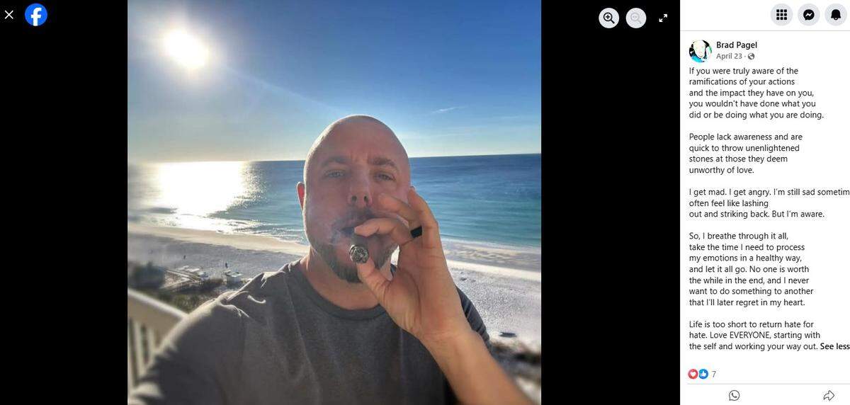 Brad Pagel posted this photo of himself smoking a cigar on a beach in April, just before announcing to Lexington Blue customers that the company had closed.