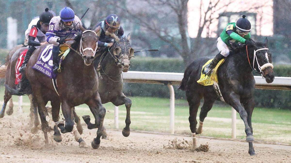 Ramon Vazquez guided Un Ojo to victory in the Saturday’s Rebel Stakes, a Kentucky Derby prep race at Oaklawn Park in Hot Springs, Ark., on Feb. 26, 2022.