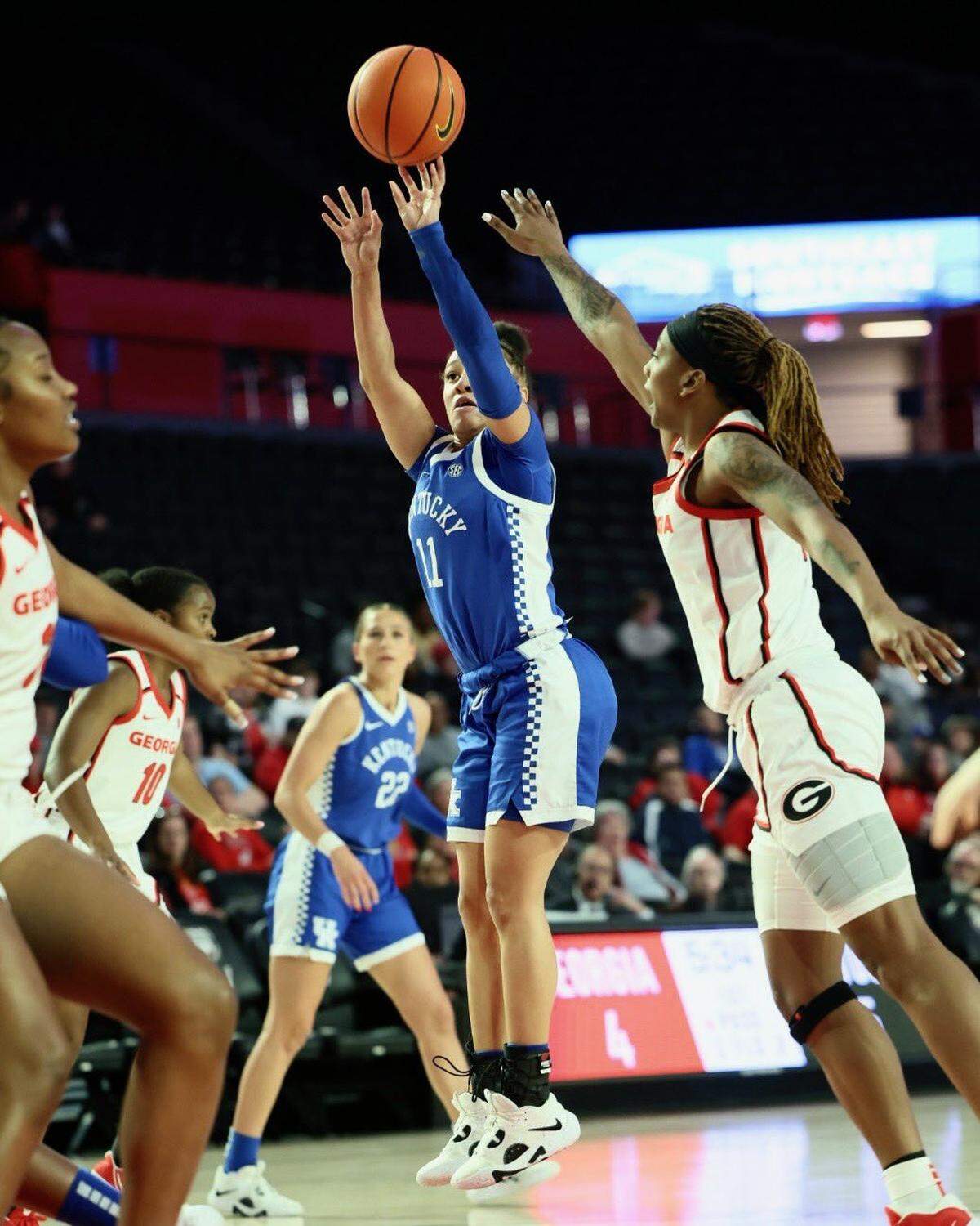 Jada Walker made a pair of three pointers and finished with eight points, three assists, three turnovers and a steal before fouling out Thursday night at Georgia.