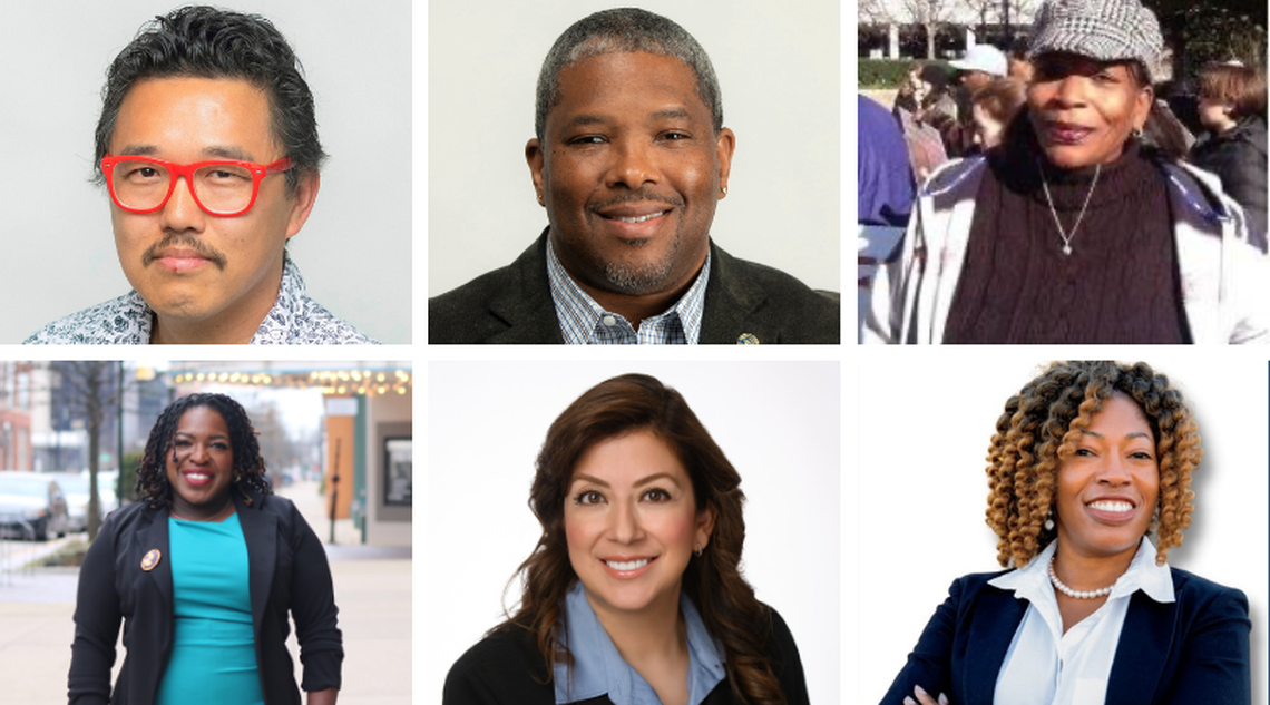 Six people of color were elected to serve on the Lexington-Fayette Urban County Council in the Nov. 8, 2022, midterm election. Clockwise from the left-hand corner: Dan Wu, James Brown, Tayna Fogle, Shayla Lynch, Brenda Monarrez and Denise Gray.