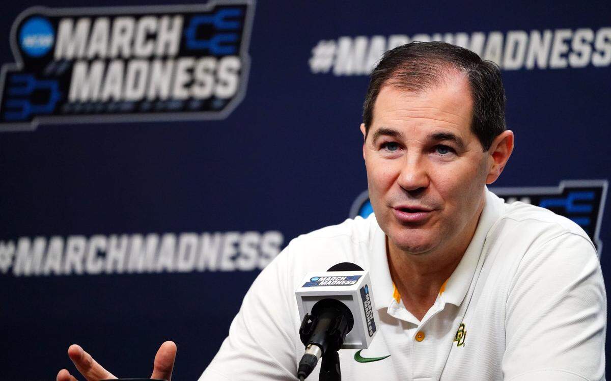 Mar 21, 2024; Memphis, TN, USA; Baylor Bears head coach Scott Drew speaks with the media during a press conference for the First and Second rounds of the 2024 NCAA Mens Basketball Championship at FedExForum. Mandatory Credit: John David Mercer-USA TODAY Sports