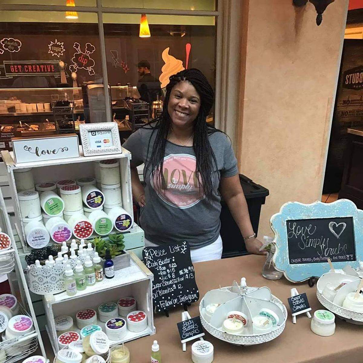Monica King is owner of Love Simply Scrubs featuring handcrafted sugar scrubs and body butters. Stop by the booth on Saturday at the Makers Market at Cheapside Park.