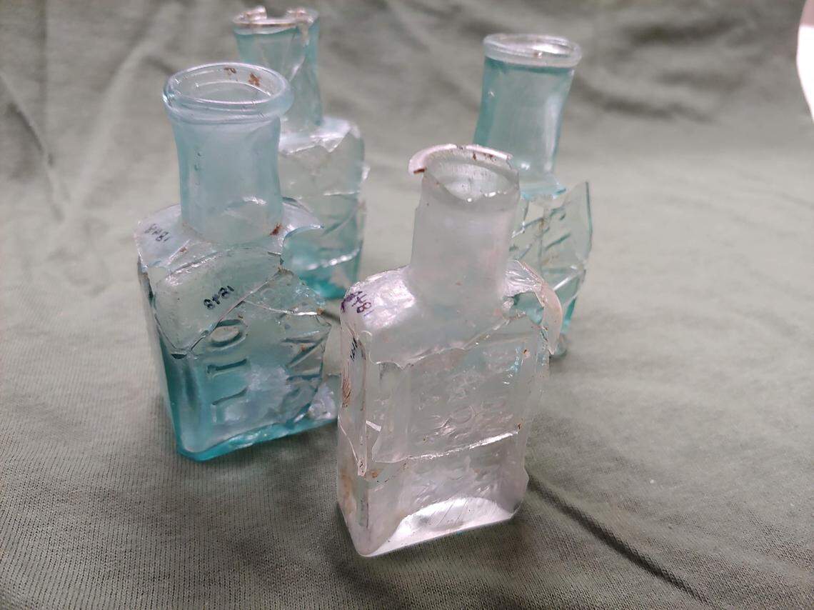 One of the most unexpected finds at the sutler dig: Hair dye bottles. Lots of them. They were originally thought to be medicine bottles but they’ve actually turned out to be hair dye.