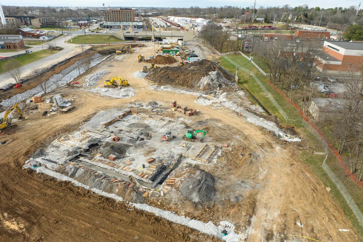 Construction continues on Town Branch Park near Central Bank Center in downtown Lexington, Ky. Saturday, Dec. 16, 2023.